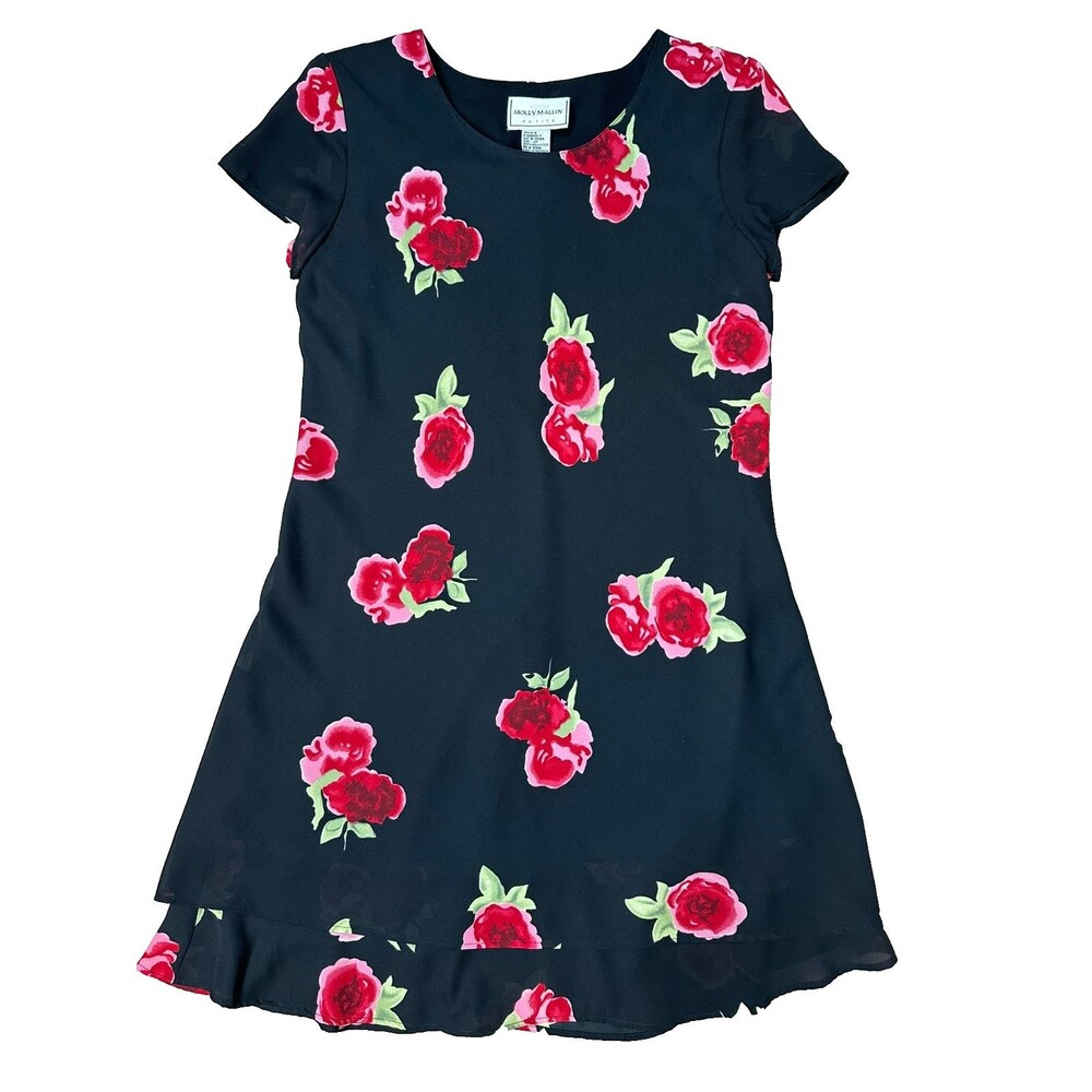 Vintage Floral Mini Dress Romantic Cottage Rose Print 90s Summer Staple 4P